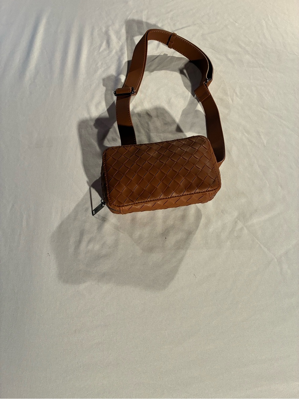 Woven Leather Belt Bag in Brown